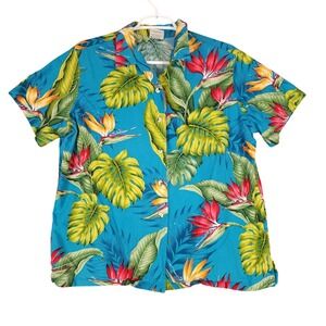 Go Barefoot Hawaiian Shirt Bird Of Paradise Floral USA Made Womens L